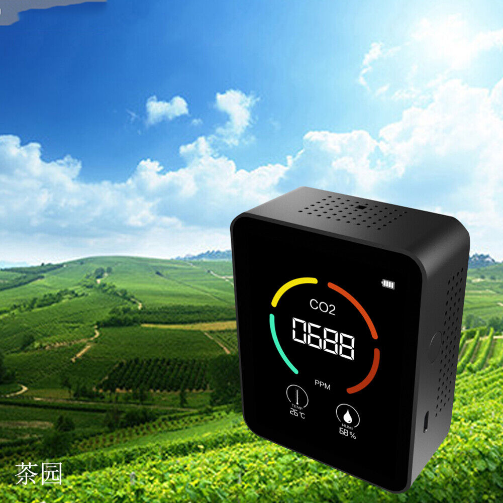 Portable CO2 Air Monitor Quality Temperature Humidity Home Detector (Black)