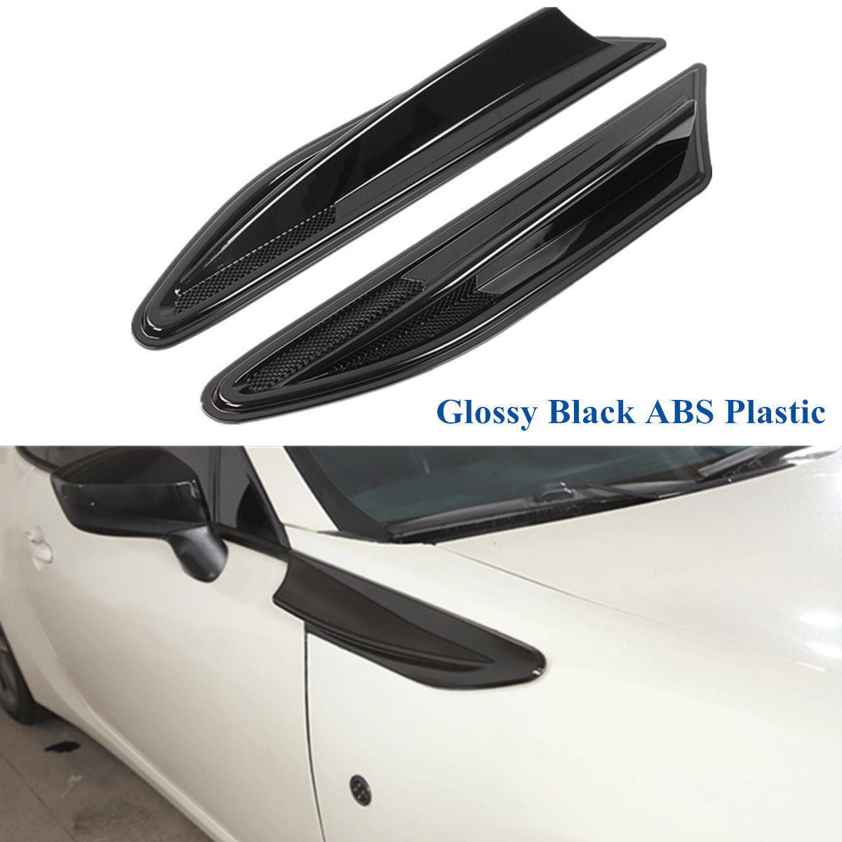 2 x Universal Glossy Black Car Side Fender Decoration Air Outlet Vent Cover Trim