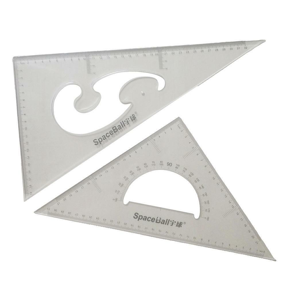 2Pcs Clear Geometry Triangle Ruler protractor  Students Tools