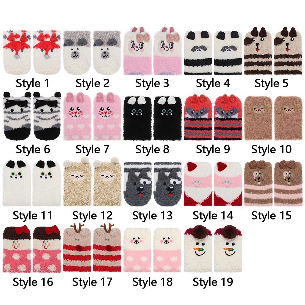 Animal Design Coral Feece Sock Christmas Socks Floor Stocking Gift Sox with Box