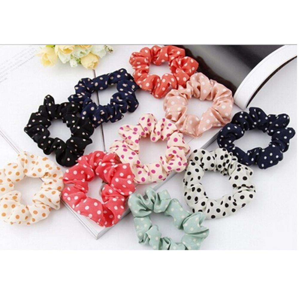 Fashion Elastic Girl Hair Band Rope Ponytail Holder Scrunchie Dot Print