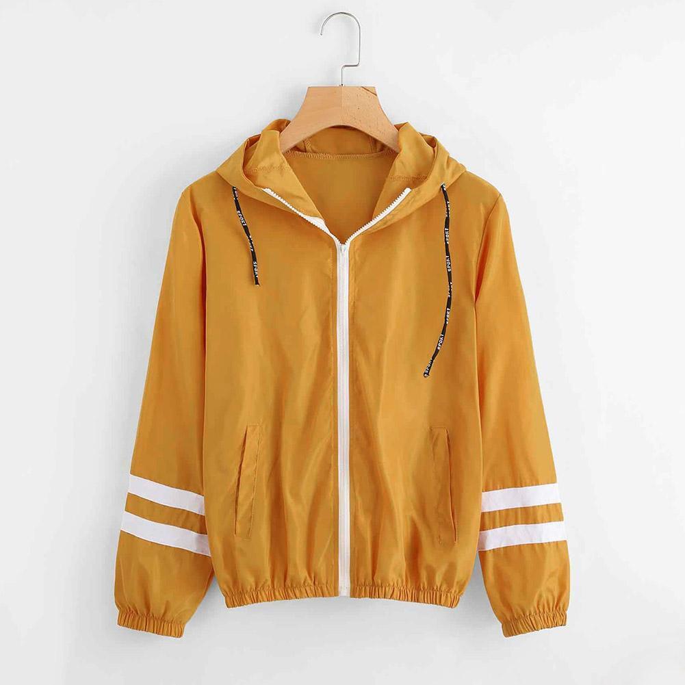 Women Long Sleeve Coats Casual Autumn Zipper Hooded Jacket (Yellow S)