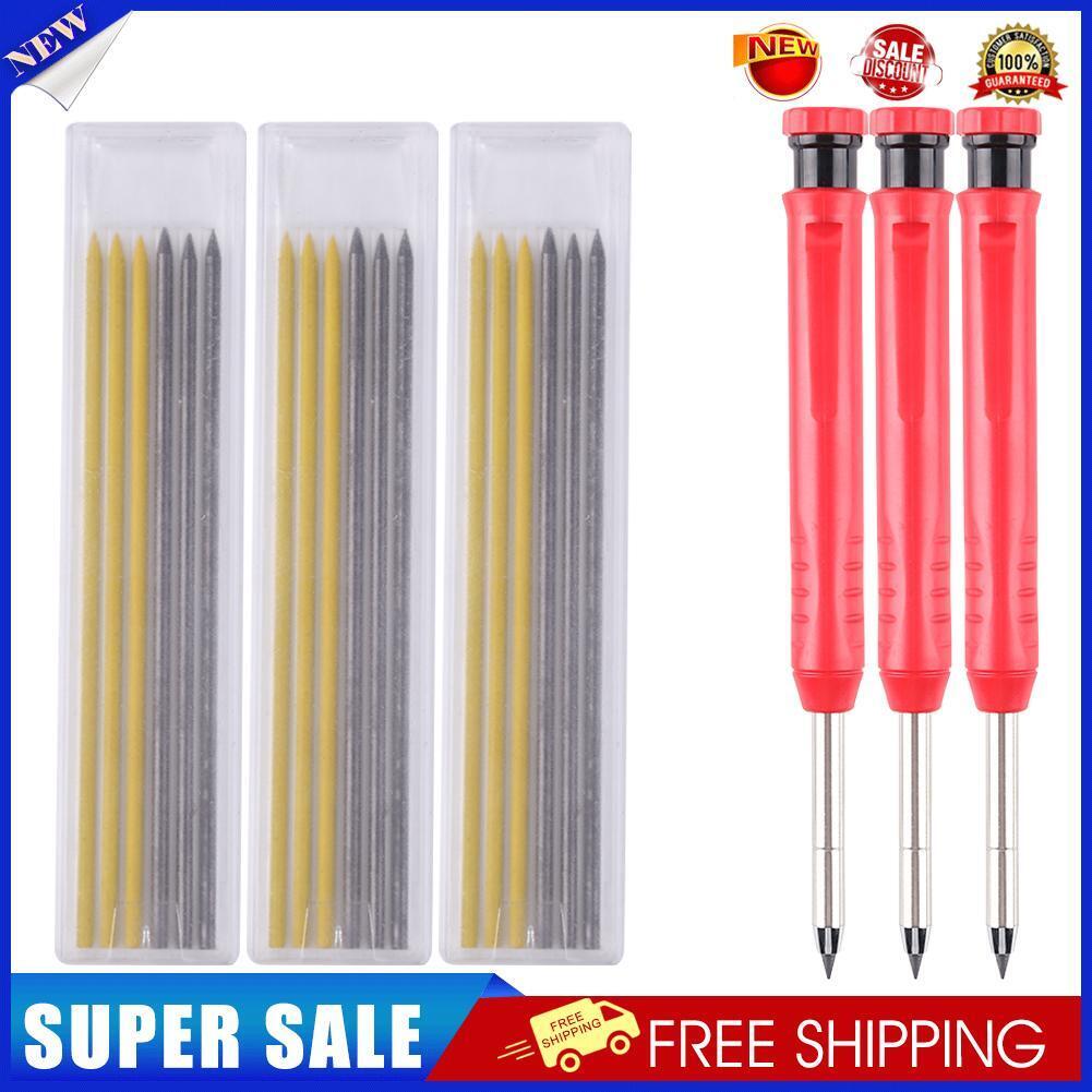 3pcs Built-in Sharpener Carpenter Pencil with 18 Refills Woodwork Lead Pens