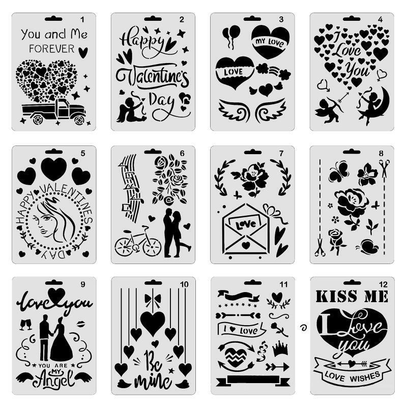 Valentine Decorative Stencil 7x5' PET Template for Painting on Paper Canvas Wood