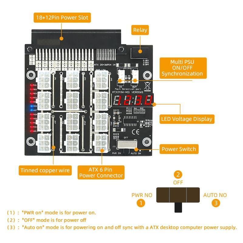 PCI-E 12V 18+12Pin to ATX 12x 6Pin Power Supply Server Adapter Breakout Board