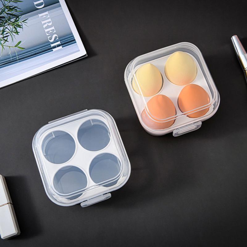 Transparent 4 Grids Travel Beauty Powder Puff Storage Box Makeup Egg Drying Case