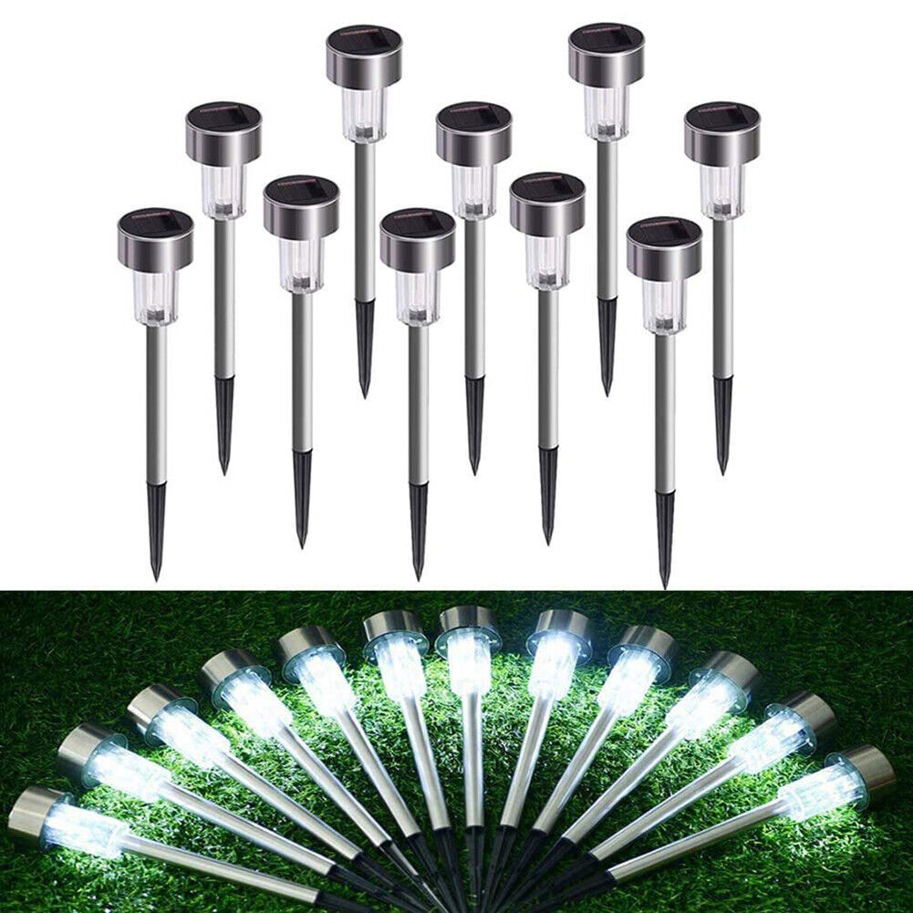 10pcs LED Solar Light Mini Steel Tube Lawn Stake Lamp Garden Decor (White)