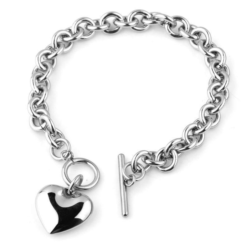 Jewelry Metal Chain Heart Shaped Toggle Bracelet Pendant Necklace for Women Lady