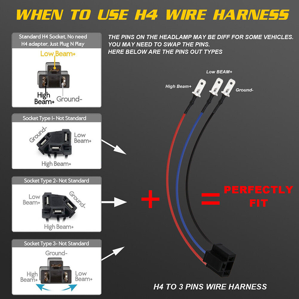 Car LED Headlight Lamp Socket Wiring Harness Female Connector Cable for H4