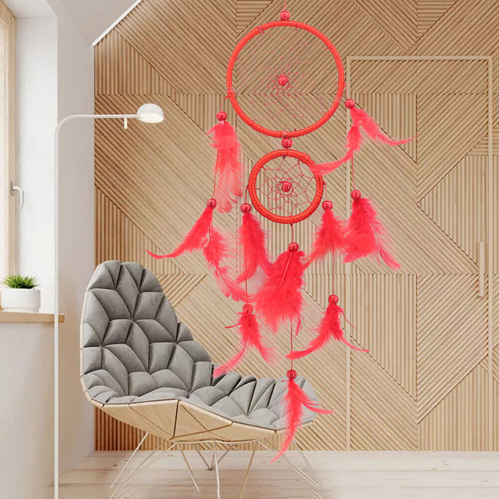 New Double Ring Feather Dream Catcher Wall Hanging Home Car Decor Craft