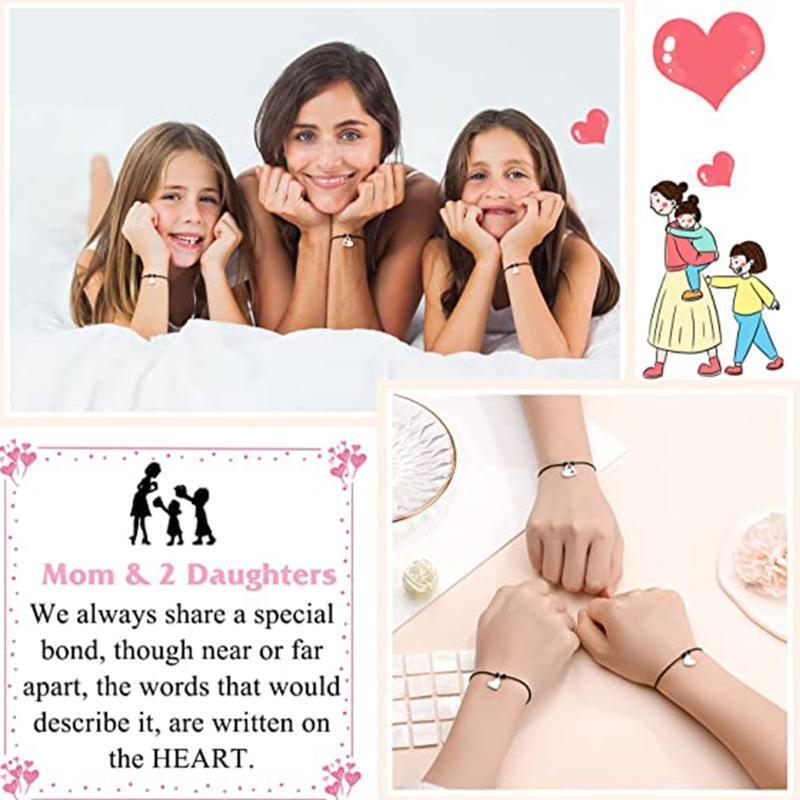 3Pcs Mother Daughter Bracelet Back to School Gifts Matching Heart Wish Bracelets