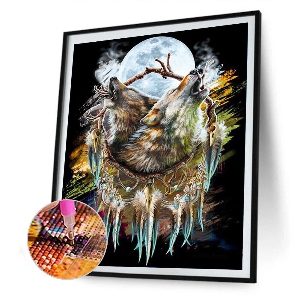 5D Full Round Drill Diamond Painting Wolf Wind Chime Mosaic Rhinestone Draw