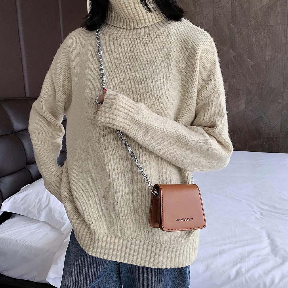 Fashion Mini Women Messenger Bag PU Leather Shoulder Chain Handbag (Brown)