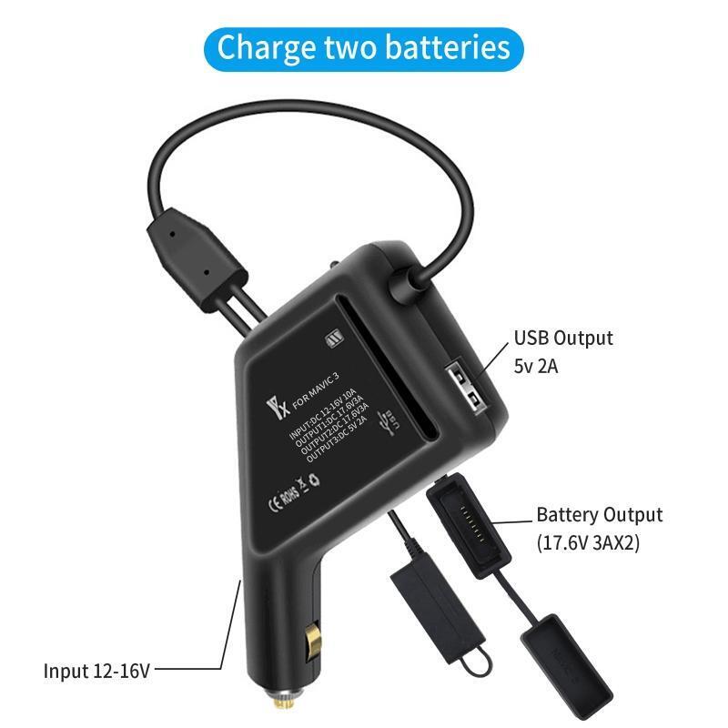 3 in 1 Car Charger Kit Dual Battery Charging Hub Charger Adapter for DJI Mavic 3