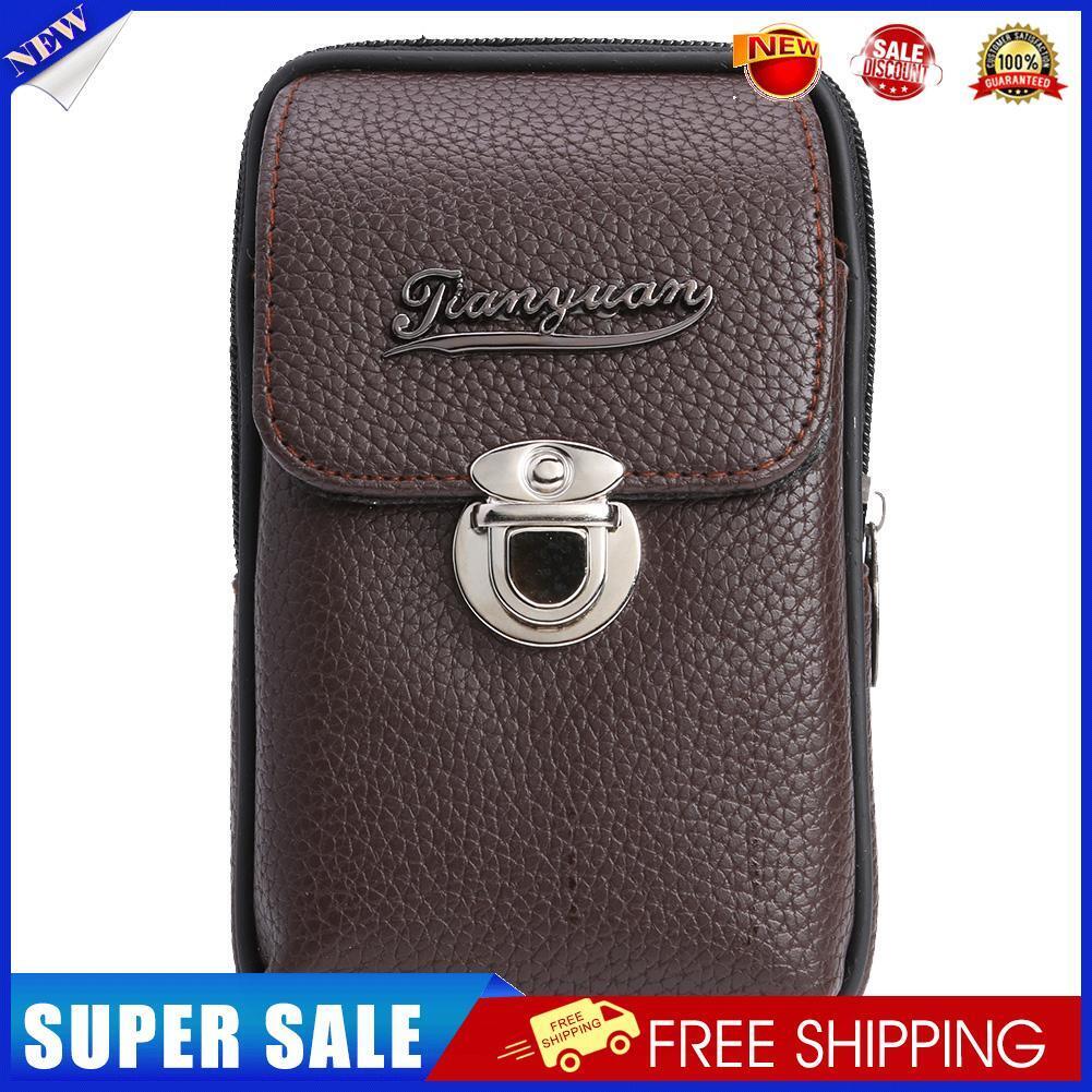 Litchi Pattern Purse Men Leather Card Wallet Belt Bags (Coffee Vertical)
