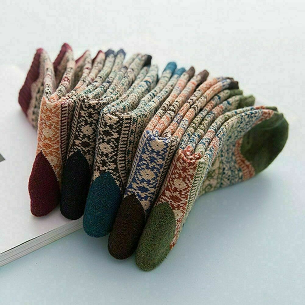 Men 5 Pairs Thick Rich Wool Sock Hike Chunky Sock Winter Autumn Thermal Socks