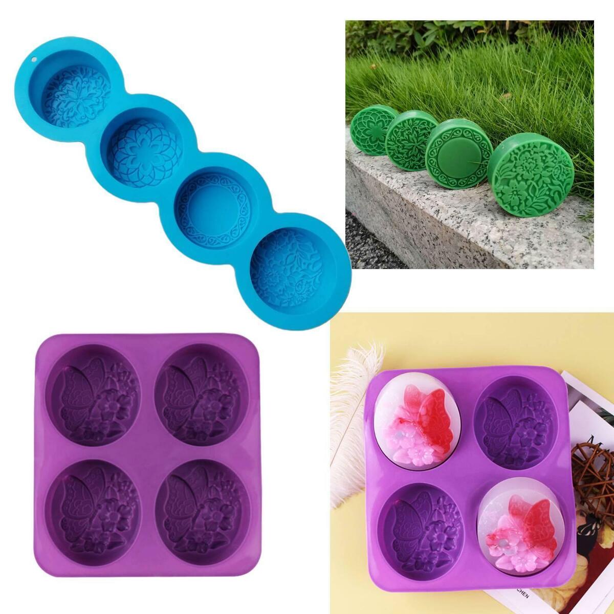 2x 4 Cavity Silicone Soap Mold Round Oval Craft Cake Chocolate Pudding Jelly