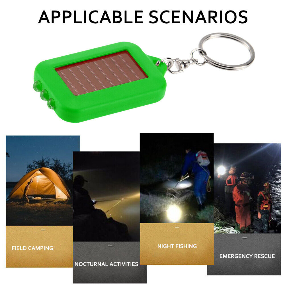 Mini Portable Solar 3 LED Light Keychain Camping Torch Flashlight (Green)
