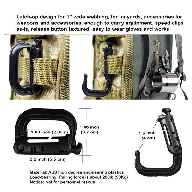 22 Pcs Backpack Fixing Buckle D-Ring Locking Gear Clip Backpack Attachments Kit