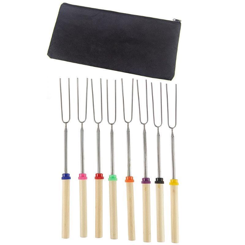 8 Pcs Marshmallow Roasting Sticks with Wooden Handle Extendable Forks Set Smores
