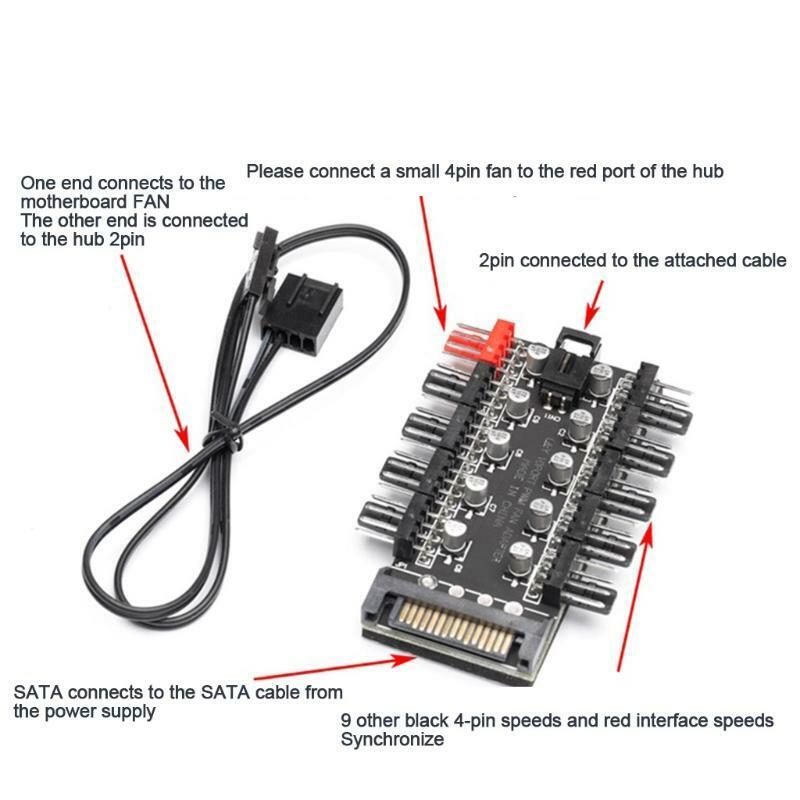 Fan Hub Splitter Adapter Socket 4Pin/SATA Fan Speed Controller Adapter 1 to 10