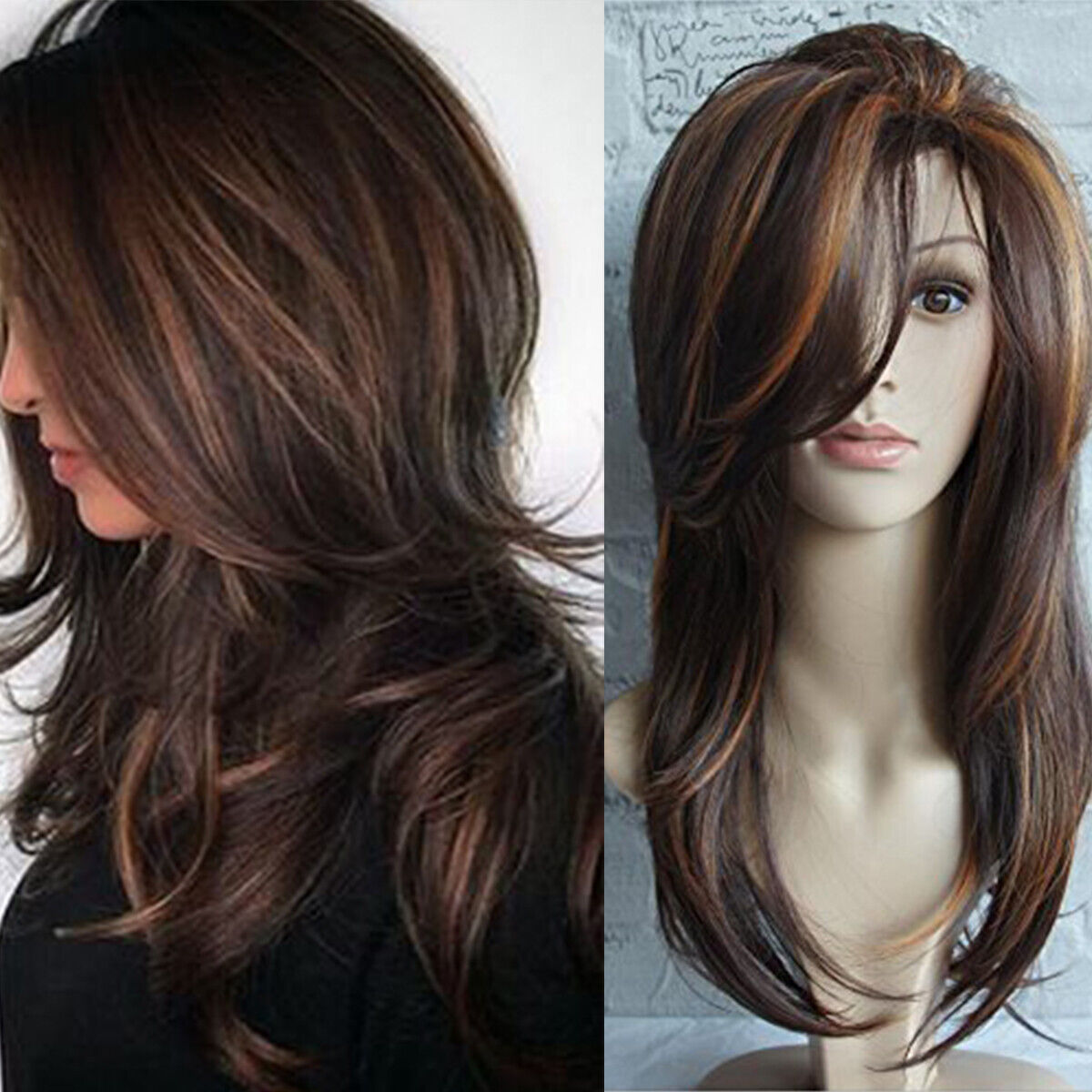 Synthetic Wig Long Layered Shoulder Length Wig Light Brown Wig Synthetic Hair