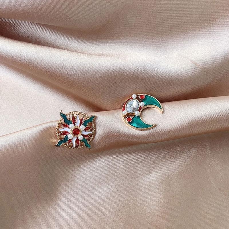 1 Pair Sun Moon Asymmetrical Ear Studs Earring Jewelry Gifts for Women Girls