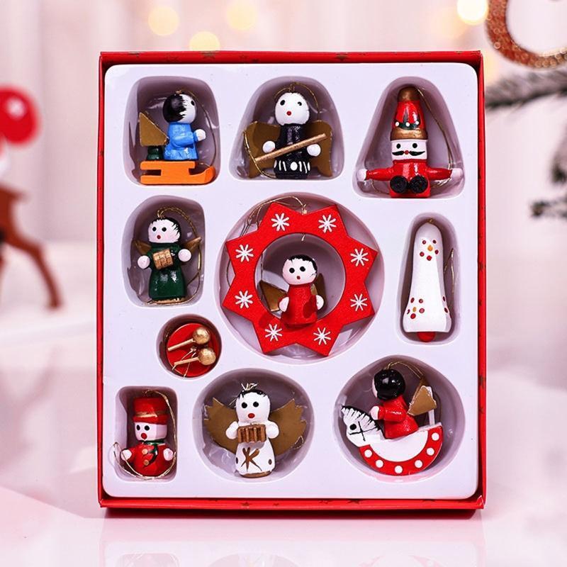 Christmas Wood Pendant Boxed Colorful Car Snowman Hanging Ornament Crafts