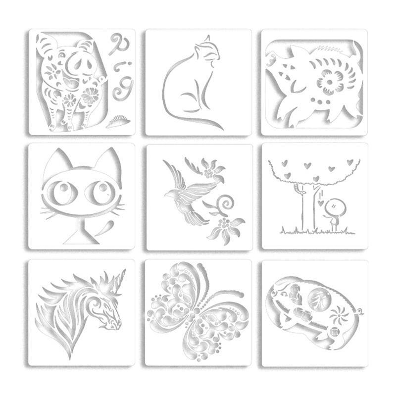 9pcs Multi-purpose Painting Stencil Kit DIY Drawing Stencil Template for Decors