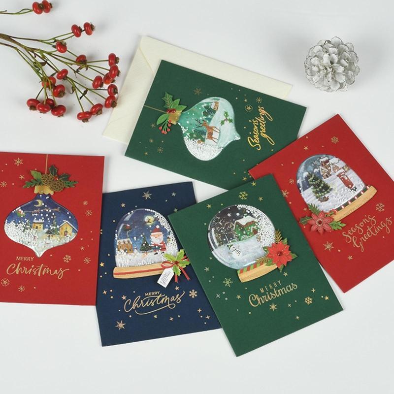 Christmas Greeting Cards Foam Snowflake Advanced Blessing Crad With Envelope