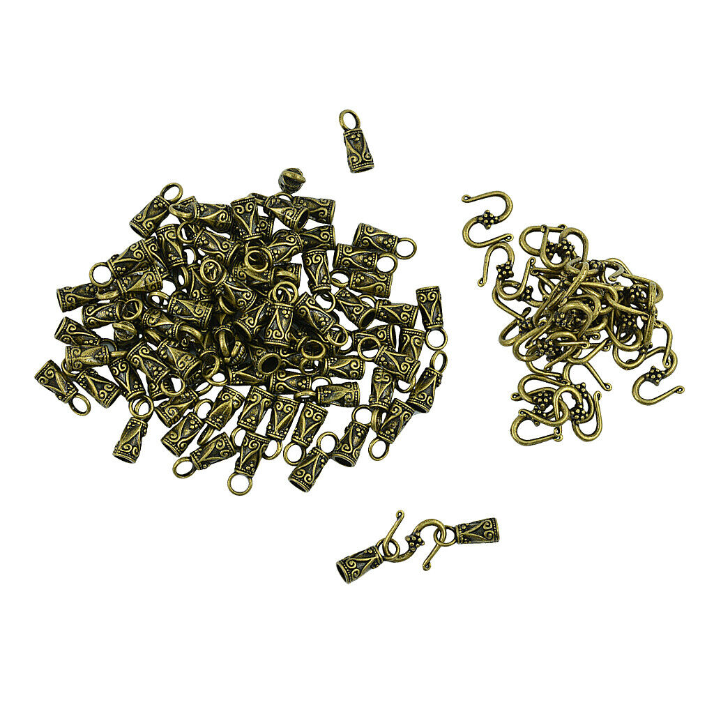 30   Bronze S Hook Clasp Leather Cord End Caps Jewelry DIY Making