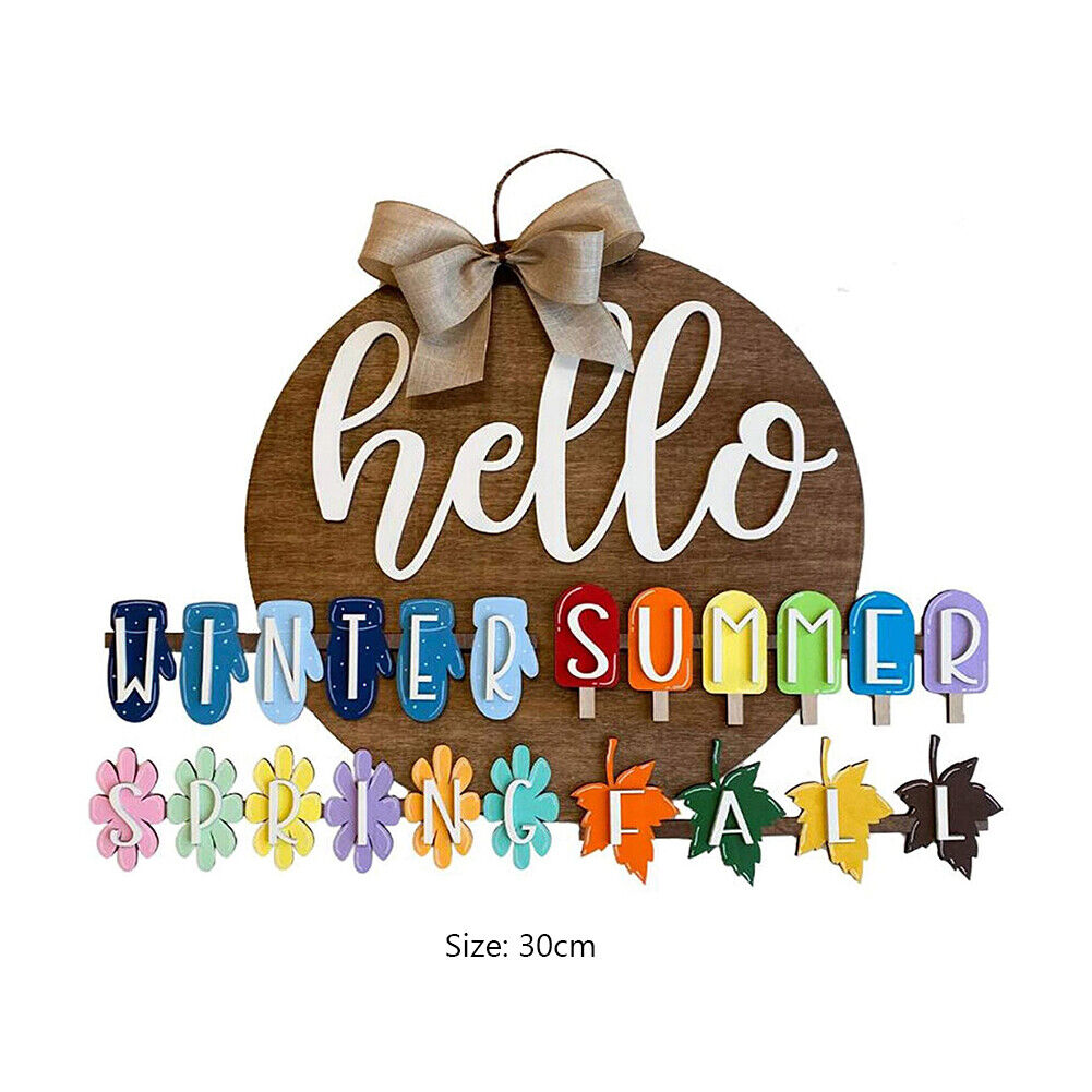 Seasonal Hello Sign Front Garland Doorplate Wooden Wall Hanging Decoration