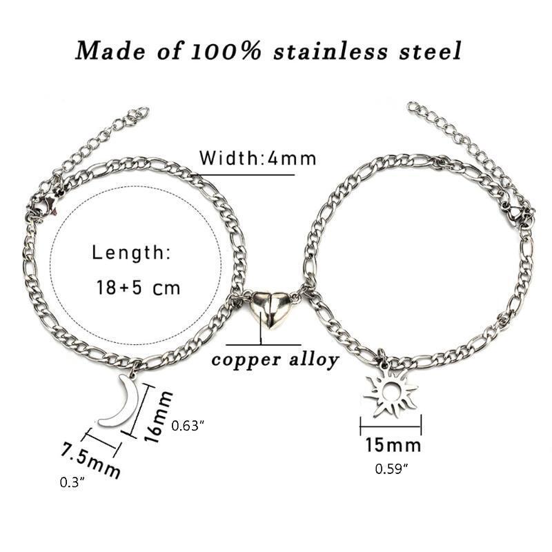 2PCS/Set Mutual Attraction Bracelet Magnet Charm Stainless Steel Chain Bracelet