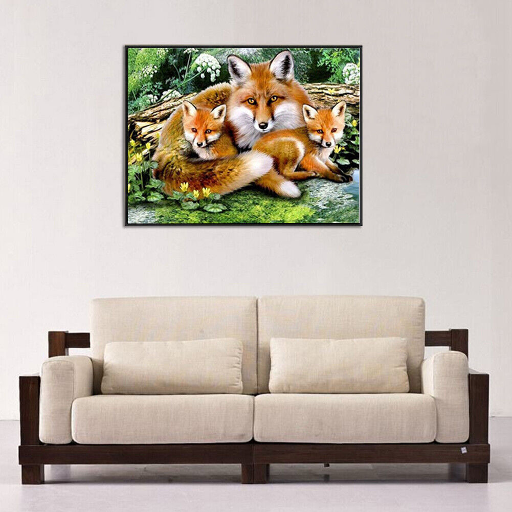 Fox Family 5D Diamond Painting Cross Stitch Kit Home Decor Craft Needlework