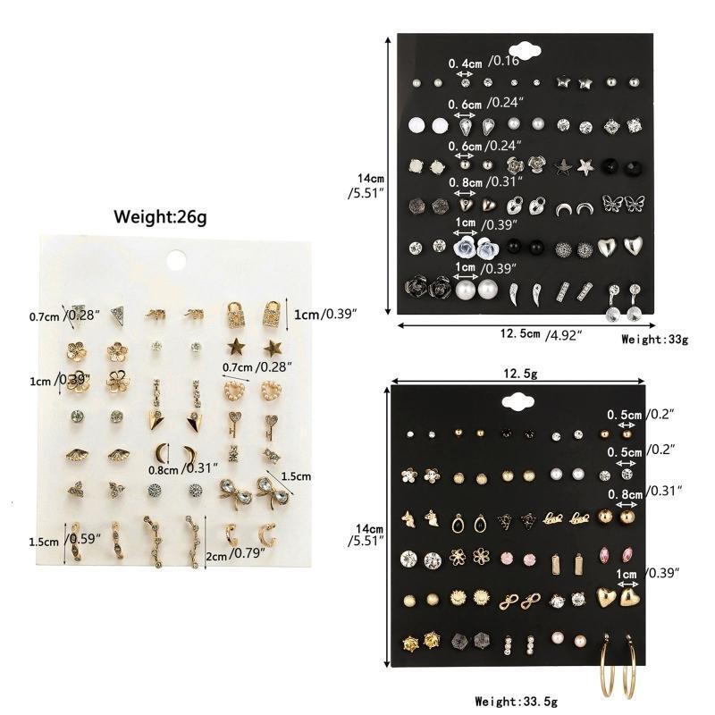 20 Pairs Crystal Cute Stud Earrings Star Heart Hypoallergenic Earring Exquisite