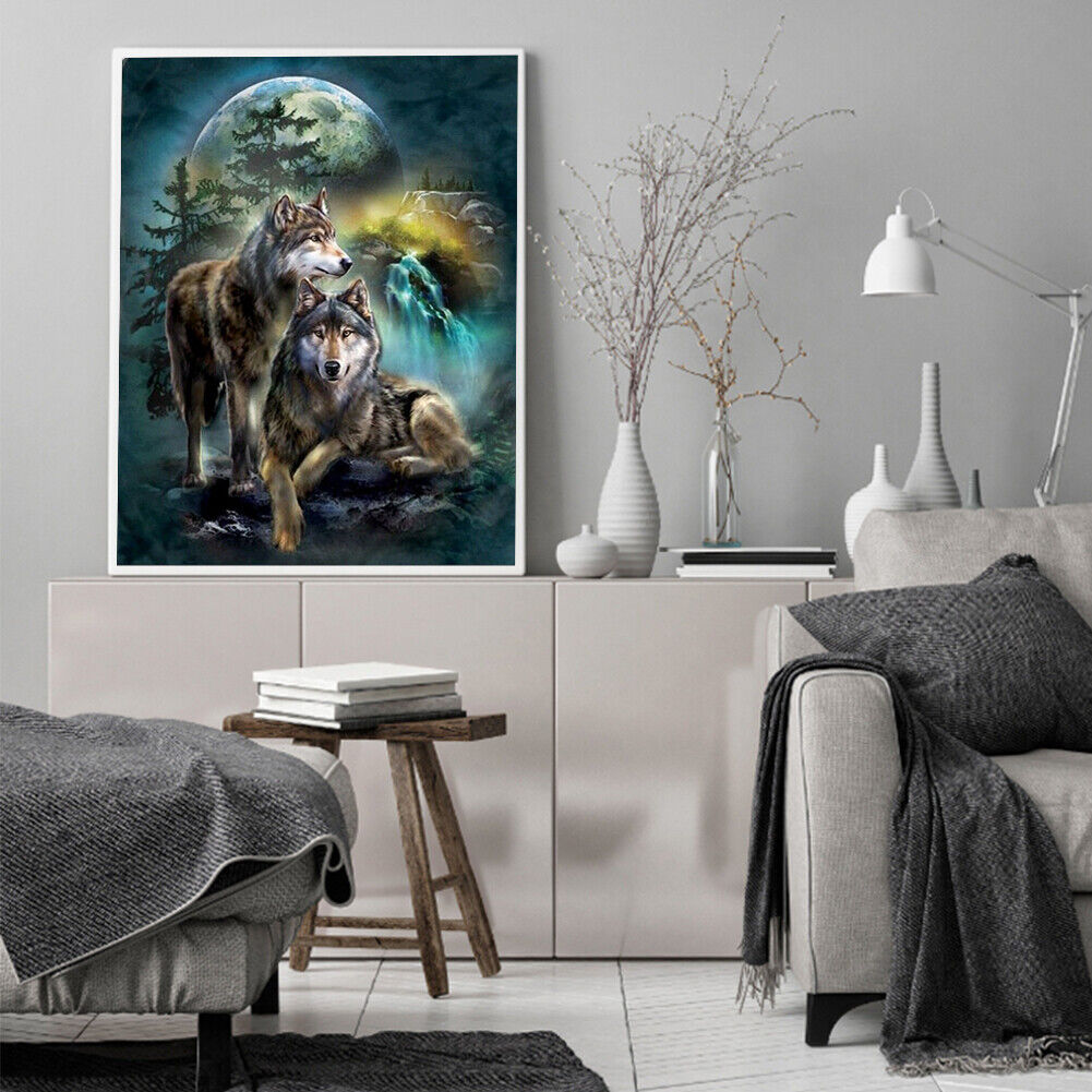 Frameless Oil Paint By Numbers Wolf DIY Canvas Picture Craft Kit for Home