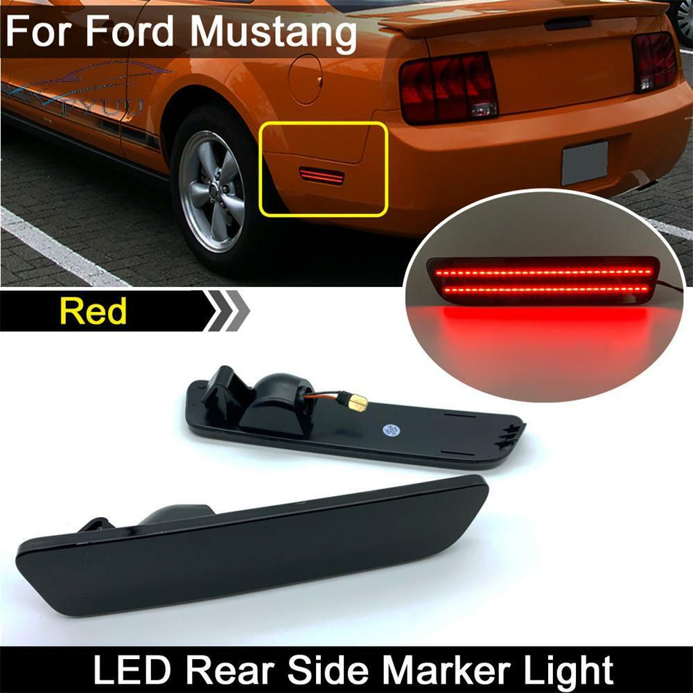 2 Pcs Smoked Lens Red LED Rear Bumper Side Marker Light For 2005-09 Ford Mustang