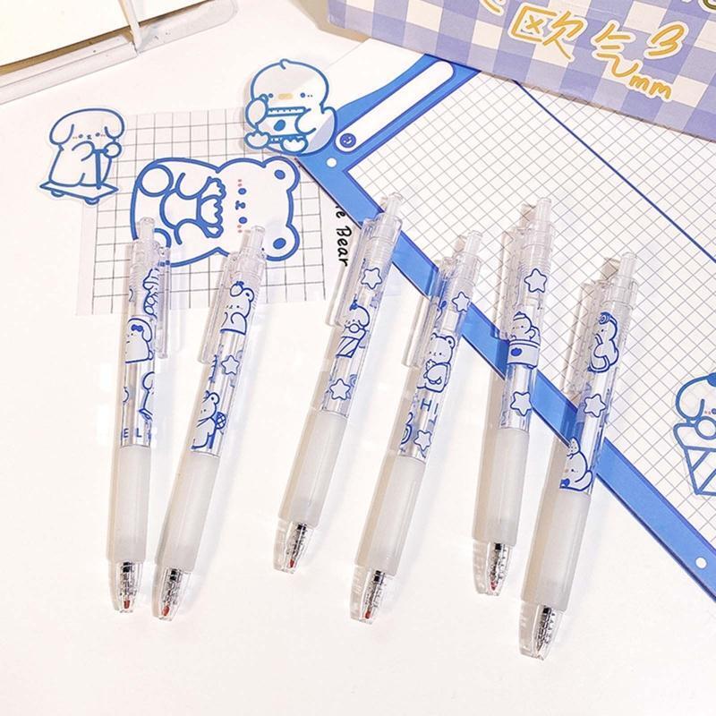 0.5mm Fashion Bear Gel Pens Retractable Fine Point for Young People Gift 6-Pack