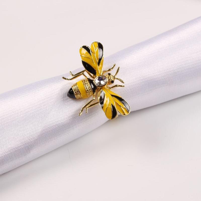 Napkin Rings Set of 6, Bee Metal Napkin Rings Tablecloth Accessories, Dinning Ta