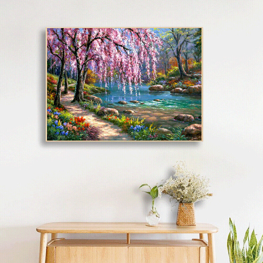 Full Square Drill Cross Stitch River Tree Embroidery Diamond Painting Craft