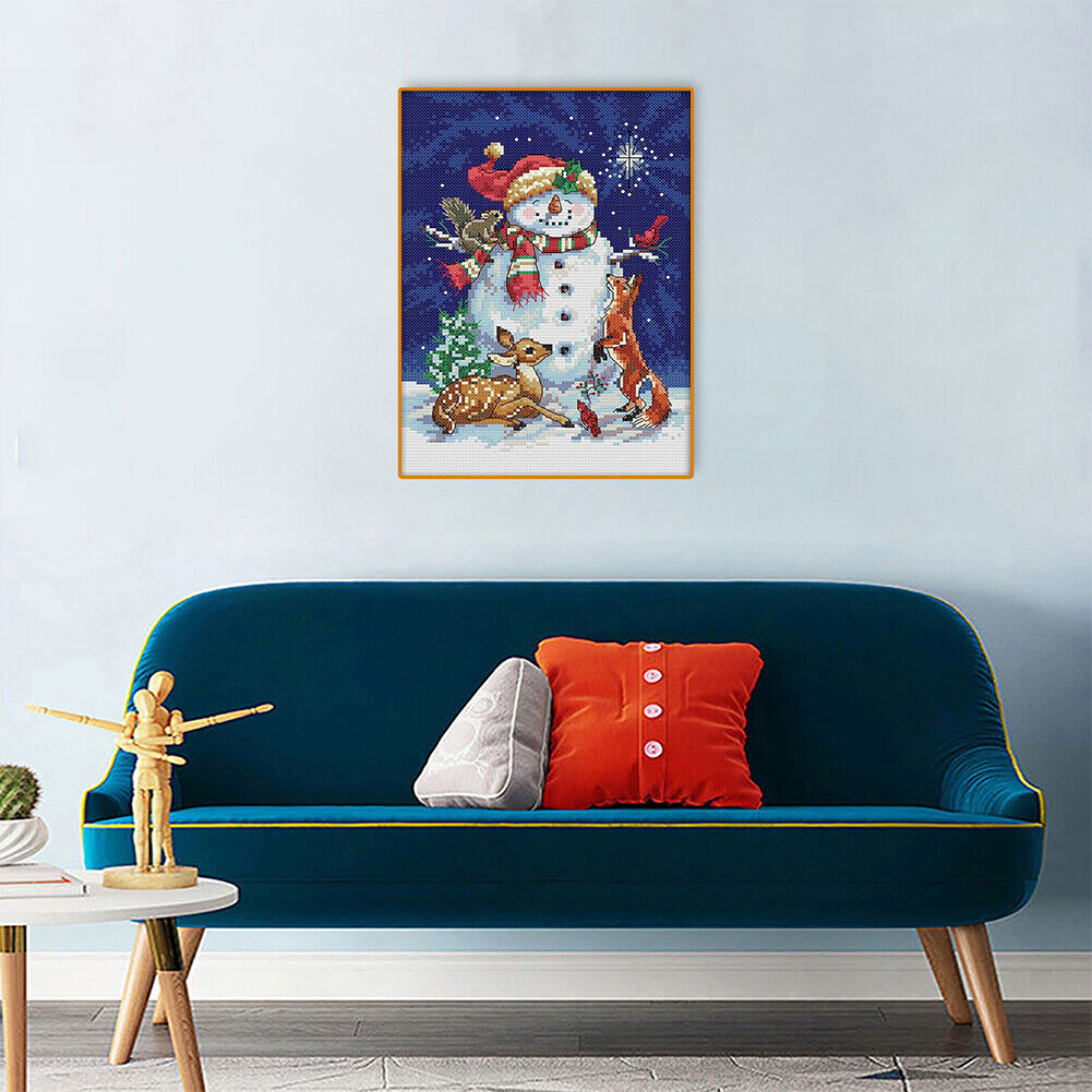 Midnight Snowman Full Cross Stitch 11CT Counted DIY Needlework Home Decor