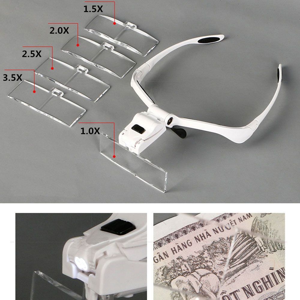 Bright Magnifier Magnifying Glass With 5 Lenses 2 LED Light Head Loupe