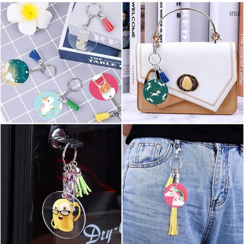 50 Pieces Keychain Blank Acrylic Transparent Circle Round Acrylic Clear Keychain