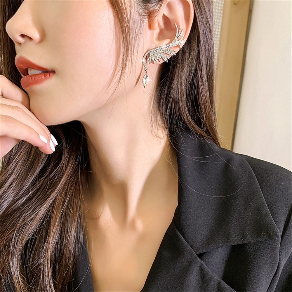 Earrings Zircon Dangle Drop Ear Clip Ear Stud Rhinestone Angel Wings Earrings
