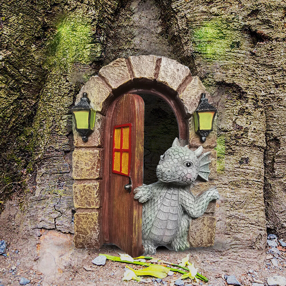 Dinosaur Climbing Windows Sculpture Garden Dragon Opening Door Statue (B)