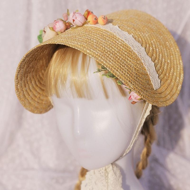 Flower Decor Women Sun Hat Lolita Tea Party Flat Hat Outdoor Beach Summer Cap
