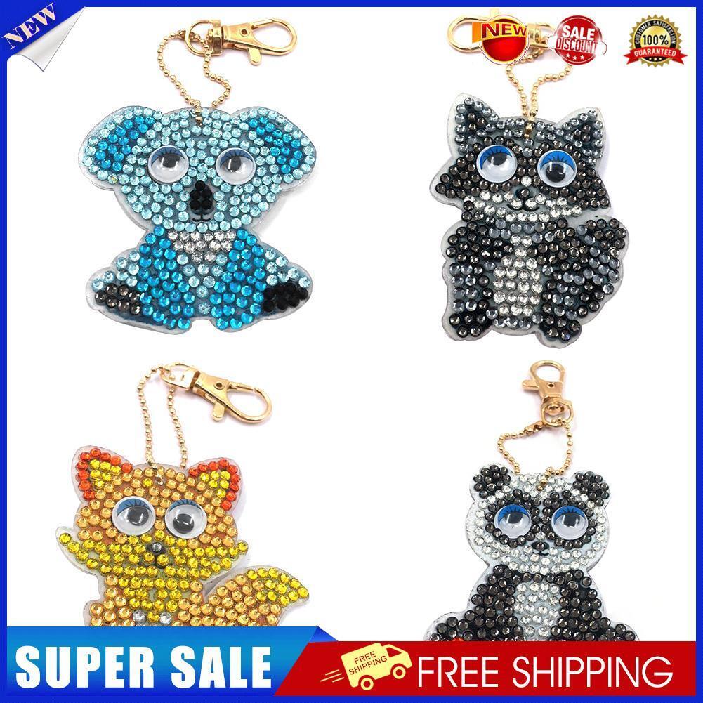 4pcs/set DIY Full Drill Diamond Painting Cartoon Animal Key Chain Jewelry