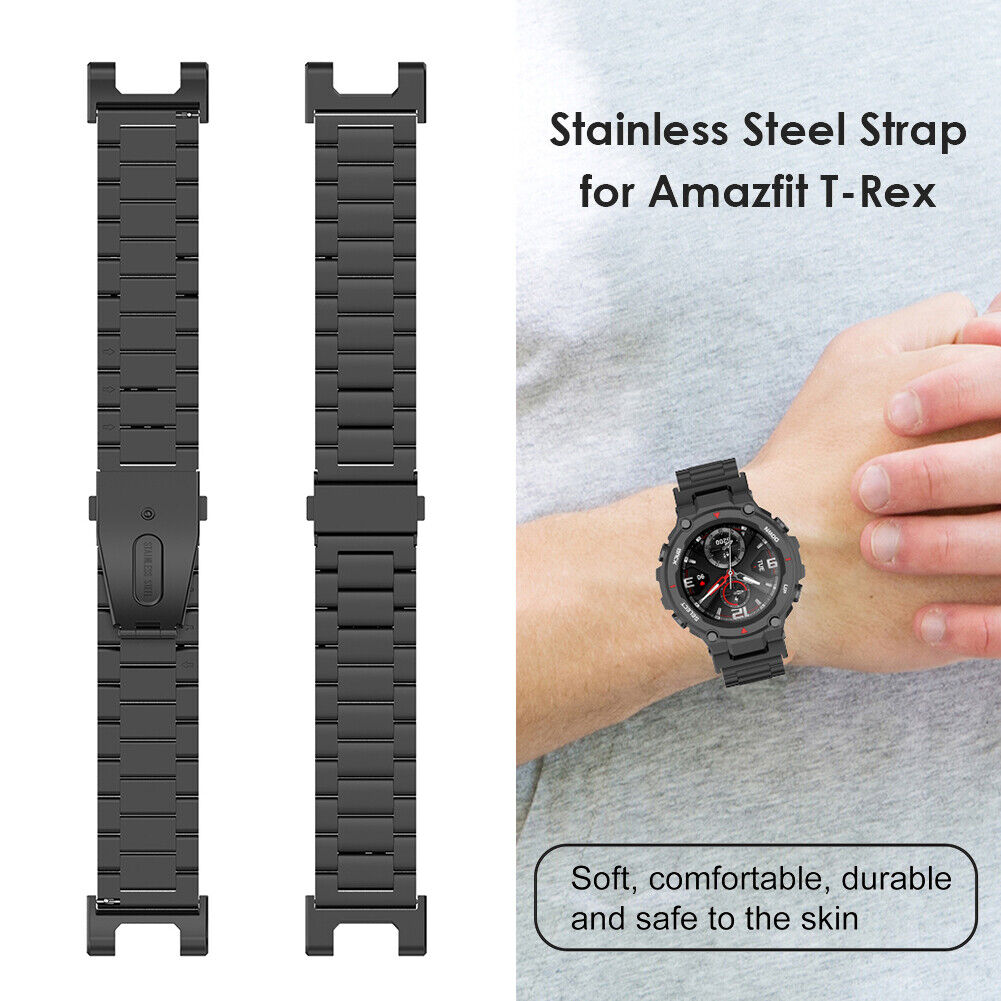 Stainless Steel Smart Watch Strap for Huami Amazfit T-Rex Band (Black)