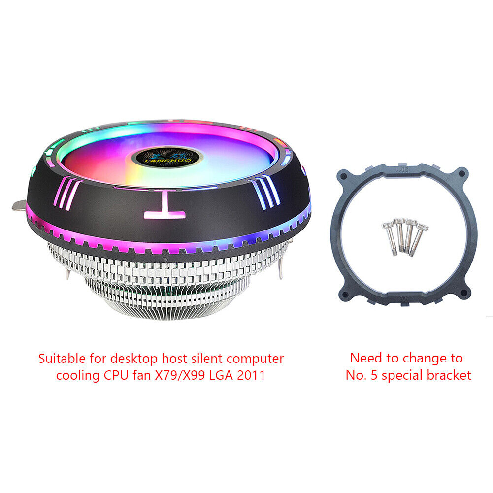LANSHUO Low Profile Rainbow RGB CPU Cooler 90mm Fan for X79 X99 LGA 2011