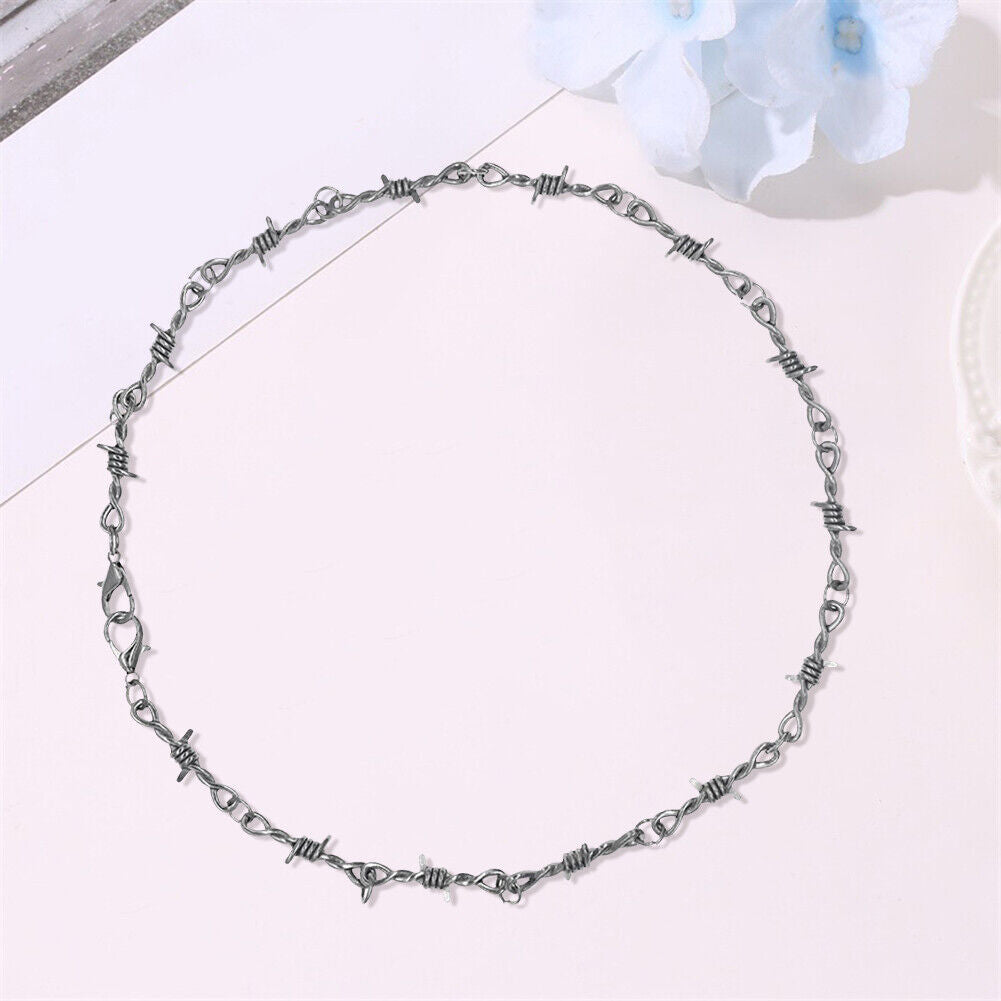 Barbed Wire Necklace Men Women Hip-Hop Punk Style Chain Choker Jewelry (1)